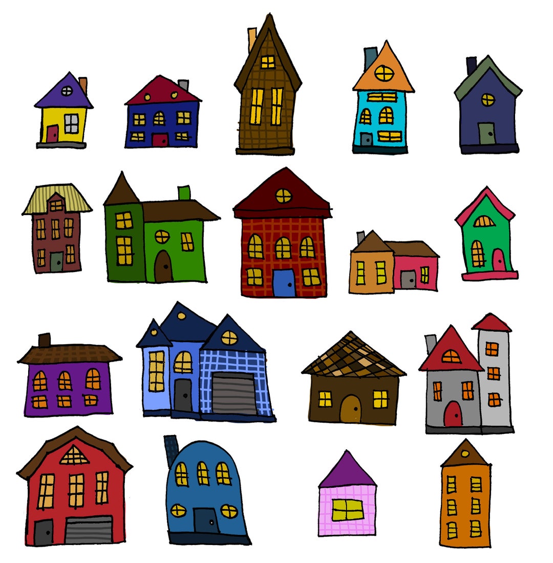 Houses Clipart Set PNG Clip Art Set of Houses, Hand Drawn Houses