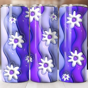 レトロな膨らんだ花柄タンブラーラップPng 3Dタンブラーデザインスキニー昇華デジタルダウンロード3D昇華デザインタンブラーラップ20オンススキニー