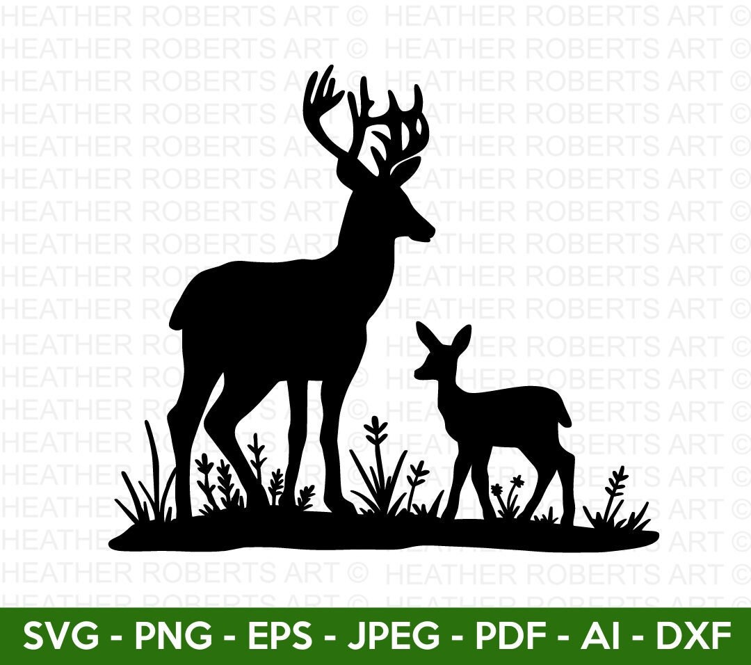 Deer Silhouette SVG: Buck \u0026 Doe Antlers, Cricut Cut File - Etsy, image size:1080x956