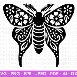 Floral Moth SVG, Insect svg, Moth Clipart, Celestial moth svg, Boho moth, Night moth svg, Luna moth svg, Cut files for Cricut, Silhouette.