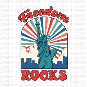 Freedom Rocks PNG, Boho Retro Hippie para impressão, 4 de julho, Dia da Independência, Patriótico, Liberdade, EUA, Design de sublimação, Download digital