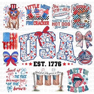 Lot 4 juillet PNG, 4 juillet, maman américaine, bébé, patrie libre des braves, fête aux États-Unis, drapeau 1776, papillon, sublimation