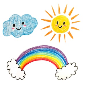 Imágenes Prediseñadas de arco iris, archivos PNG, imágenes prediseñadas de sol, imágenes prediseñadas de nube, clima, cielo, arco iris feliz, arco iris sonriente, imágenes prediseñadas de Kawaii, descarga instantánea