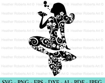 Flourish Mermaid SVG: Ariel Silhouette, Shells (Cut Files)