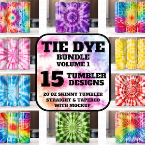 Bundle d&#39;emballages pour verres Tie Dye 20 oz, Tie Dye Tumbler Wrapping Tie Dye Designs PNG, modèle droit, modèle fuselé, sublimation PNG