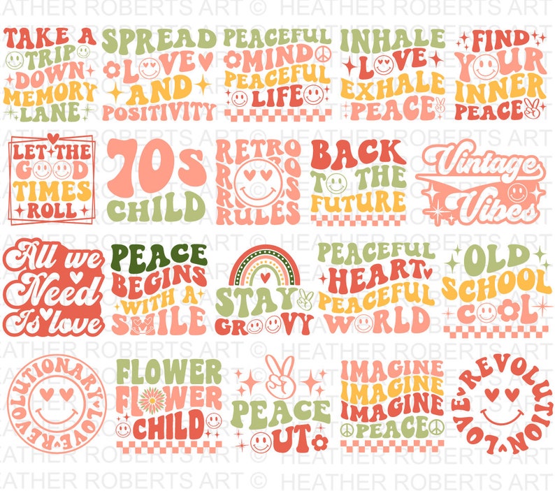 Hippie Retro SVG Bundle, Hippie Svg, Peace Svg, Inspirational Svg ...