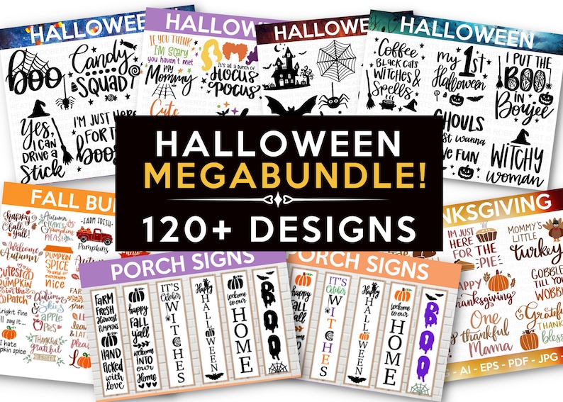 MEGA HALLOWEEN BUNDLE, 120+ Designs, Heather Roberts Art Bundle, Halloween svg, Fall svg, Thanksgiving svg, Cut Files Cricut, Silhouette 