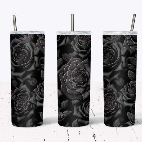 20 Oz Rose Skinny Tumbler Wrap, Gray Rose Tumbler Wrap, Flower Wrap, Floral, Straight, Tapered, Sublimation Graphics, Digital Download