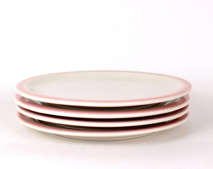 4 Wallace China Pink Rim Restaurant Ware Dinner Plates