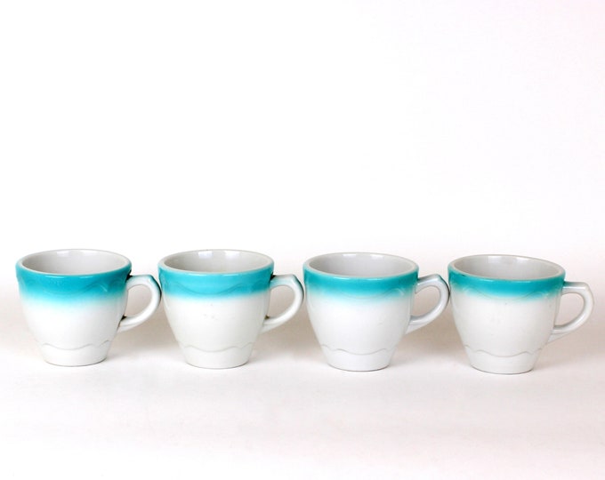 4 Shenango China "Aqua Wave" Pattern Coffee Mugs