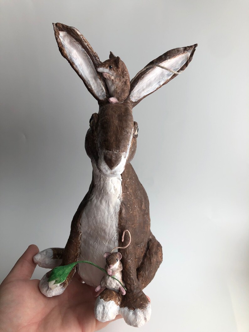 Spun cotton rabbit and field mice