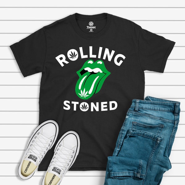 Rolling Stoned , Green  Lips Weed Symbol Rolling Stoned Funny Weed T-Shirt, Pot Head T Shirt, Smoking Joint Shirt, Weed Leaf Shirt,