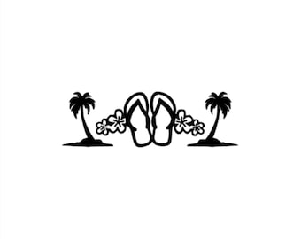 Tropical Flip Flops - Vinyl Decal - Custom Sizes and Several Colors Available