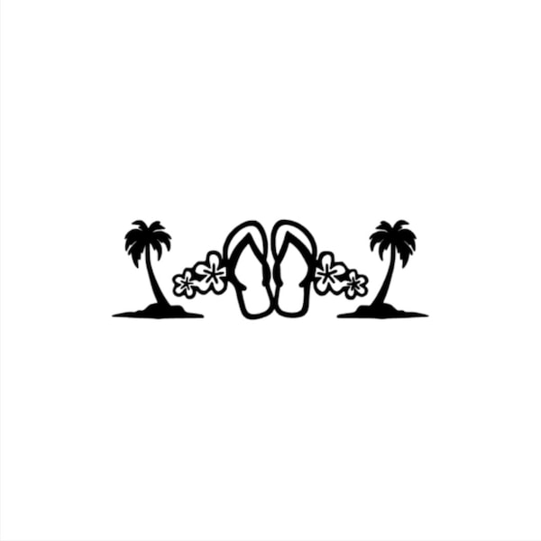 Tongs tropicales - Décalcomanie en vinyle - Tailles personnalisées et plusieurs couleurs disponibles