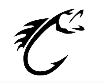 Fish Hook - Vinyl Decal - Custom Sizes and Several Colors Available