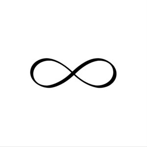 May include: A black infinity symbol, a continuous loop representing eternity.