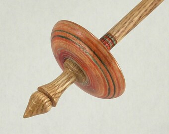 Natural Tip Tibetan Supported Spindle, Dyed Sugar Maple & Oak, Yarn Spindles, 31 grams