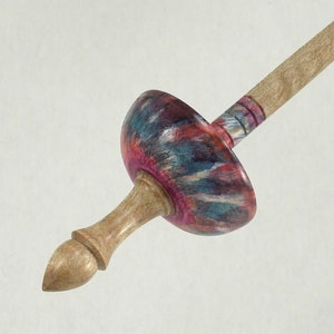 Natural Tip Tibetan Supported Spindle, Dyed Figured Maple, Yarn Spindles, 30 grams