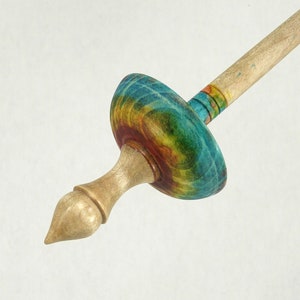Natural Tip Tibetan Supported Spindle, Dyed Figured Maple, Yarn Spindles, 28 grams