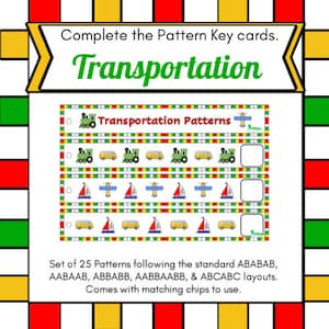 Transportation Theme Complete the Pattern Key Cards