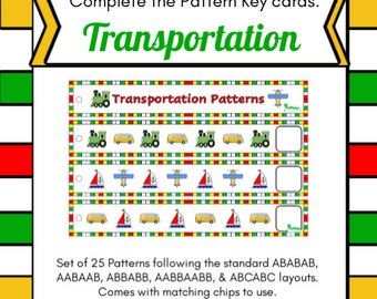 Transportation Theme Complete the Pattern Key Cards