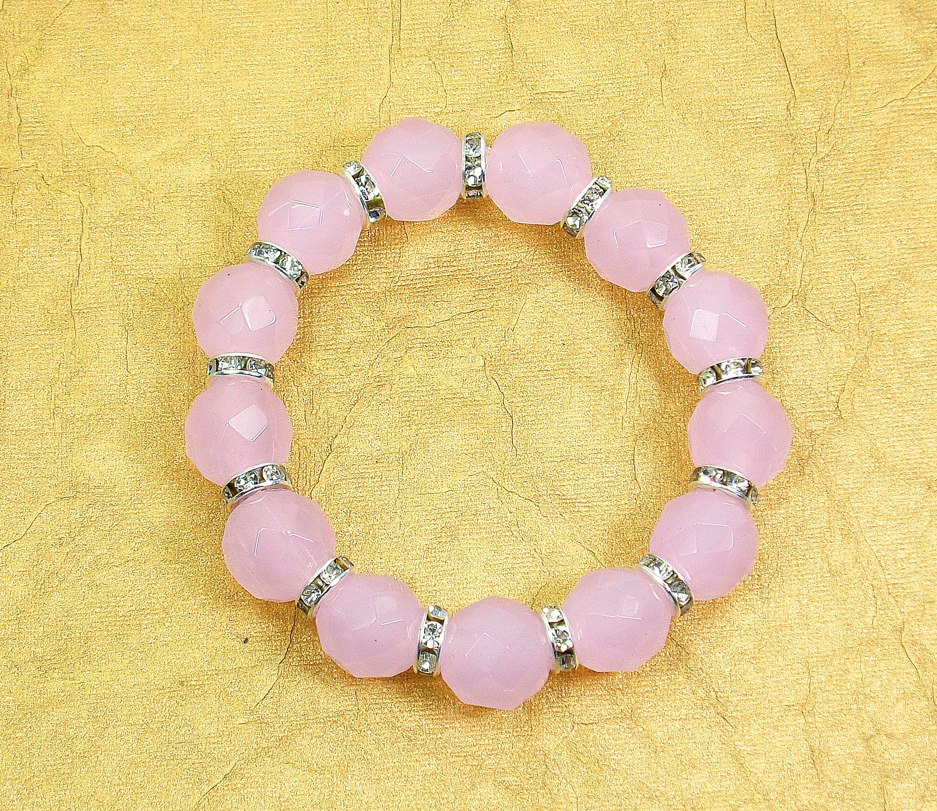 Bracelet Extensible Rétro Perles De Verre Fuchsia Et Rose à Facettes - Occasion