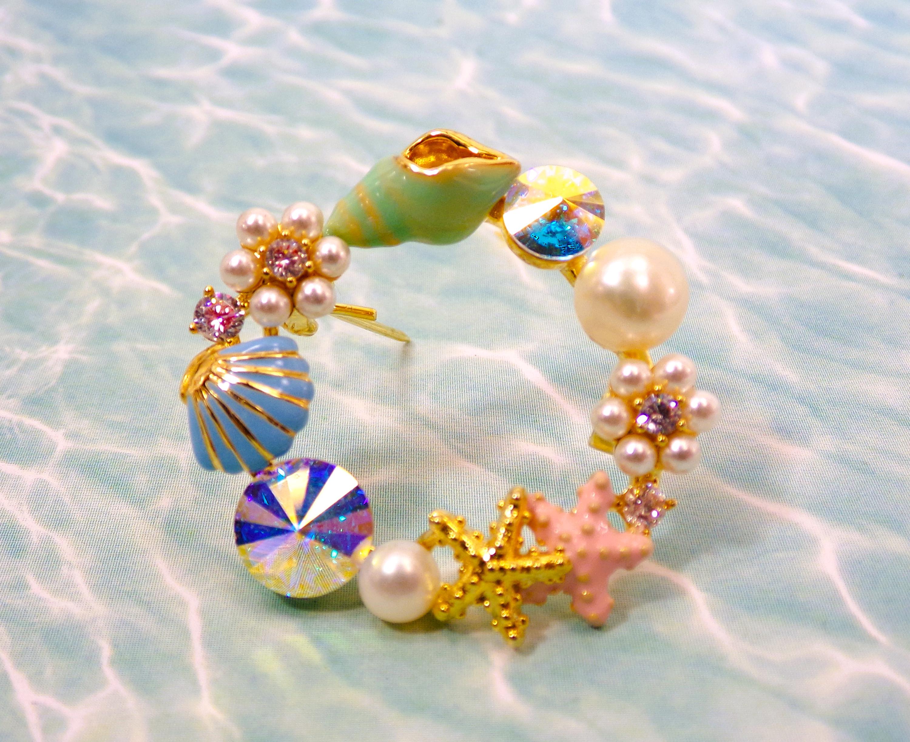 Shell Brooce Ocean Theme Pin Brooch Made With Sea Shells, Starfish, Pearls, and ...