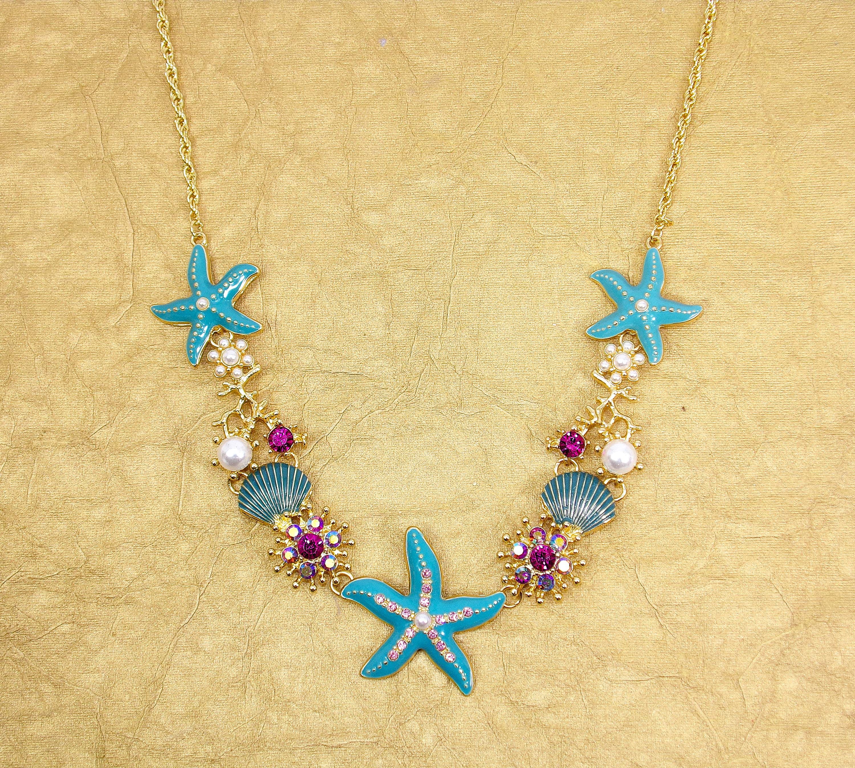 Collana Boho Con Ciondolo Stella Marina E Perline Turchesi – Gioiello Vintage Regolabile, Lega E Cristallo, Ideale Per L'Estate