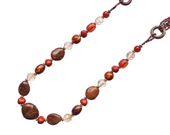Long Brown Boho Necklace, Layered Statement Necklace, Bohemian Beaded Jewelry, Casual Chic Festival Jewelry, Gift for Her