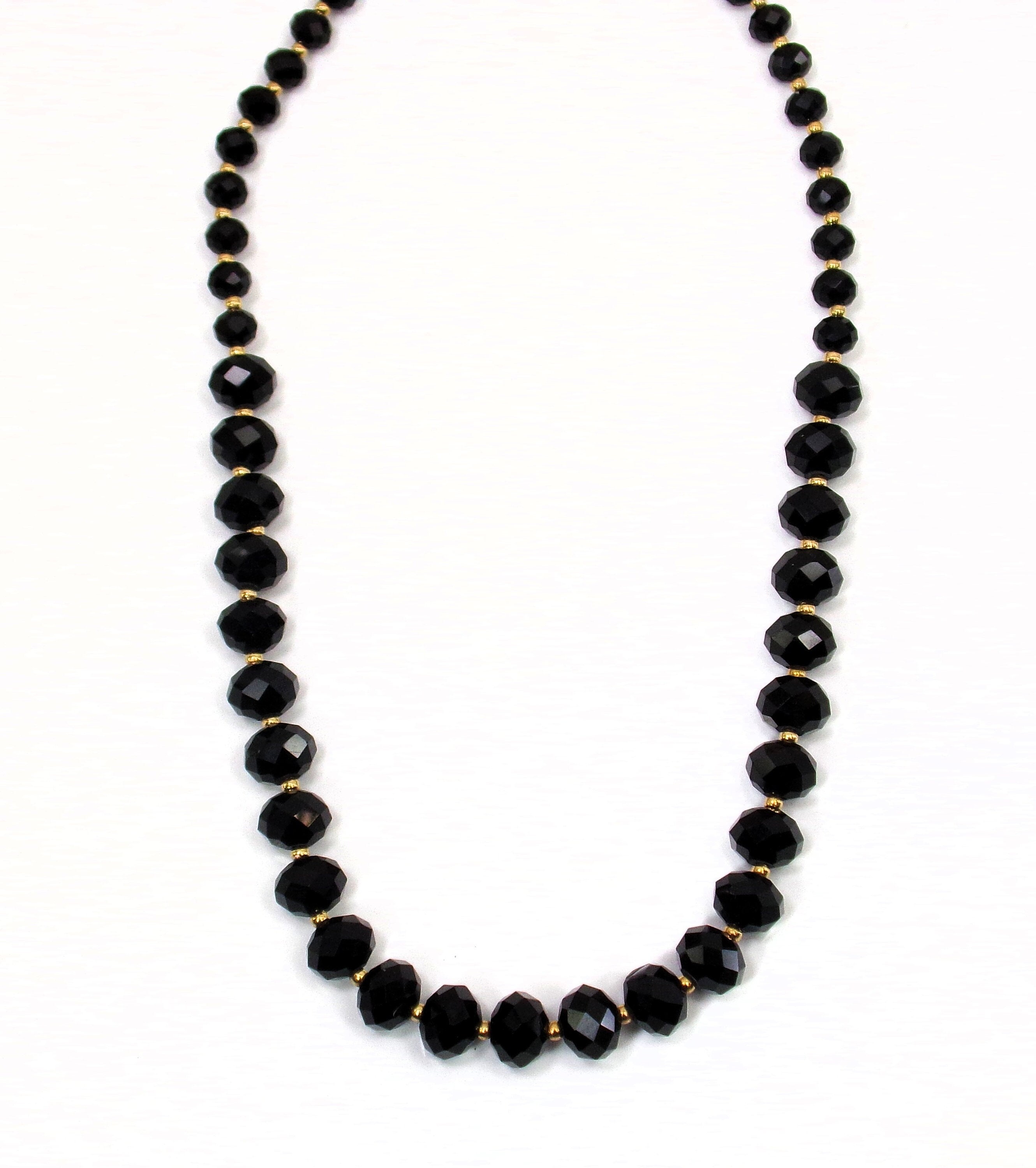 Black All Glass Beaded Necklace Designed With Rondelle Shape