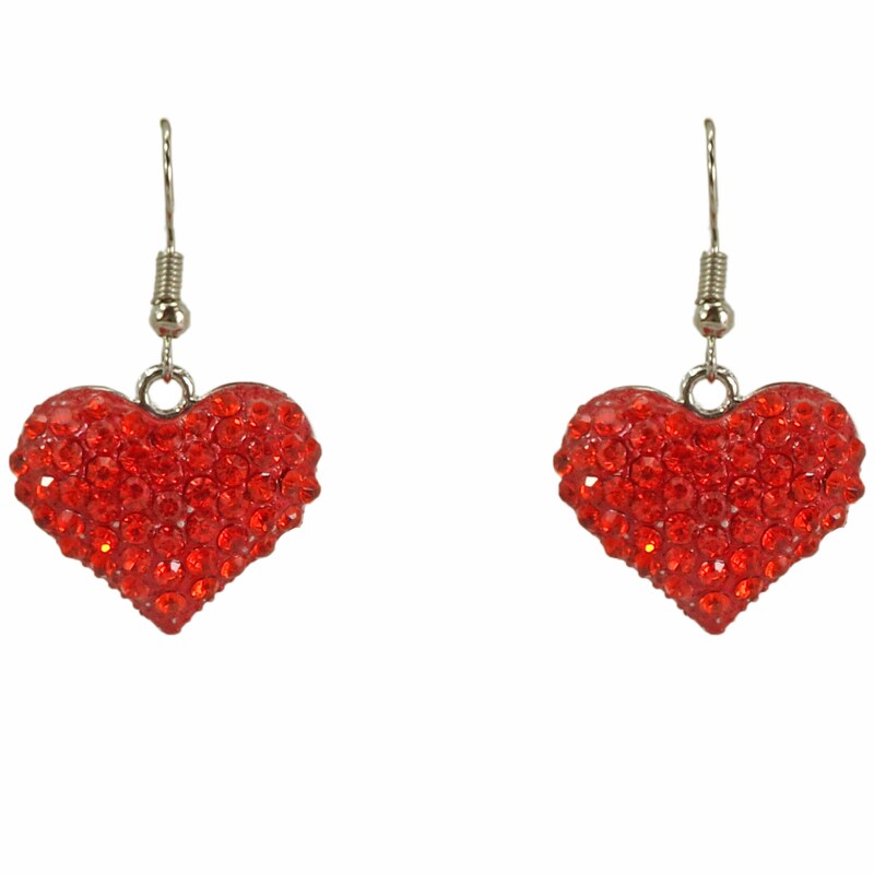 Crystal Heart & Feather Earrings
