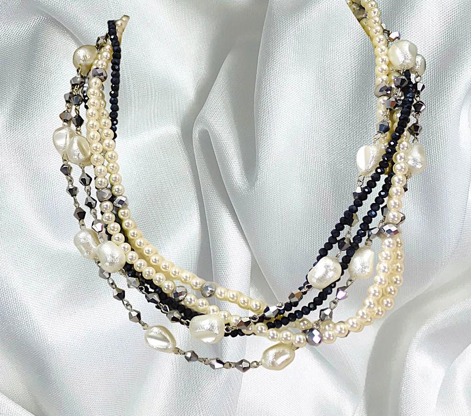 Avalaya Collana in argento con perle finte bianche e perline
