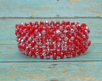 Red Acrylic Bead Stretch Bracelet B50 