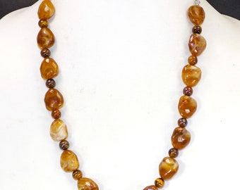Collier De Perles Vintage - Perles Jaunes/marron Irisées - Bijou Ancien - Parfait état