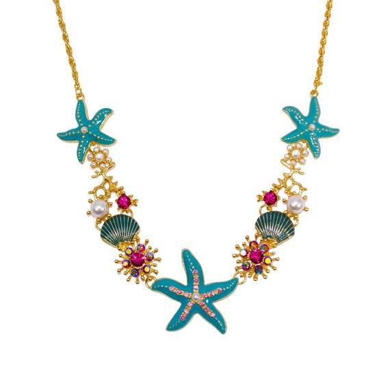 Colorful Sea Life Charm Necklace Seashell Sparkling Blue Sea Life Crystal Charm Necklace  main image 2