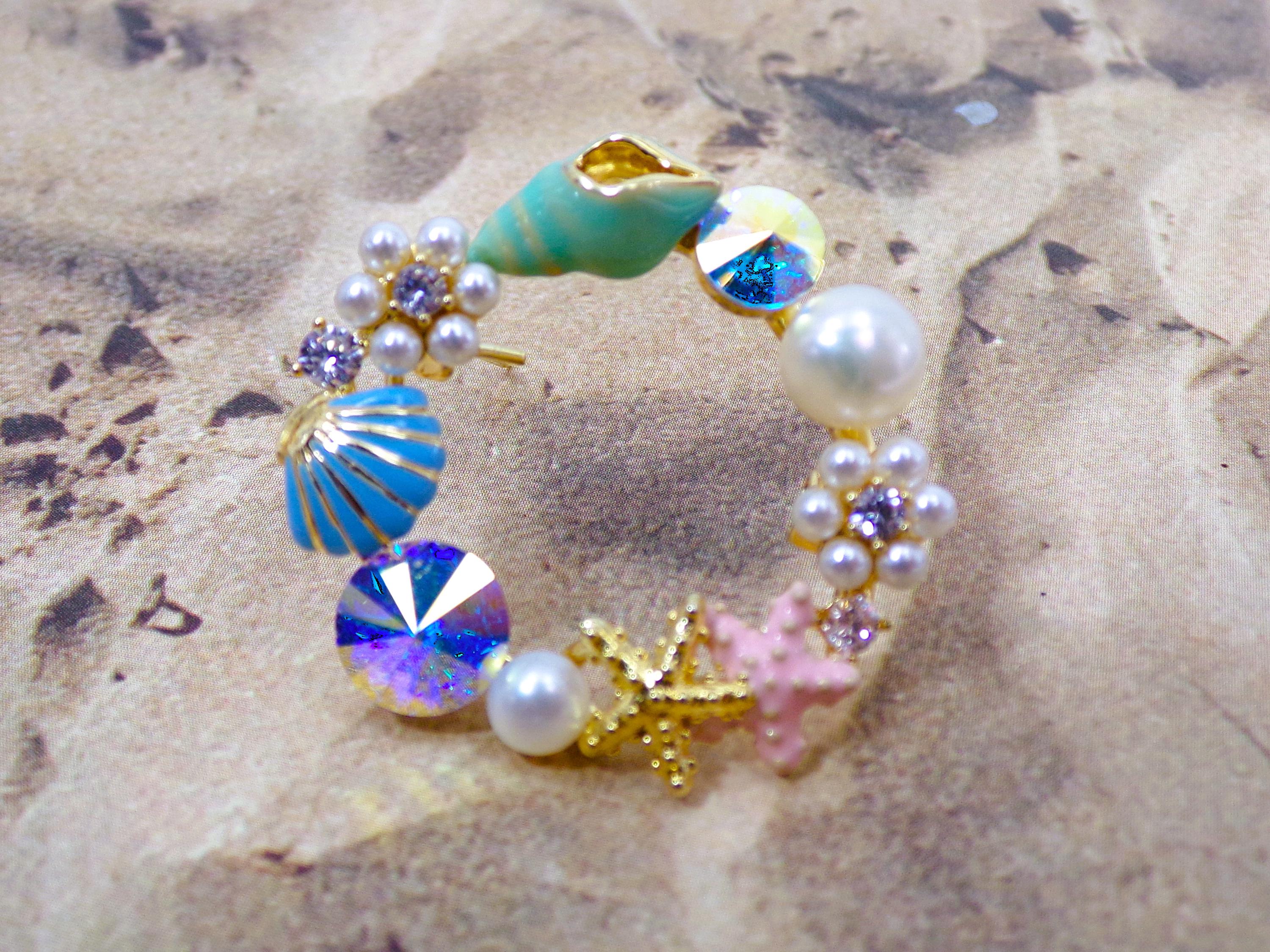 Shell Brooce Ocean Theme Pin Brooch Made With Sea Shells, Starfish, Pearls, and ...