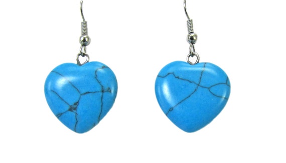 ピアス Heart Turquoise Earrings #8262 Genuine Turquoise Gemstone Heart Stud Earrings - Heather