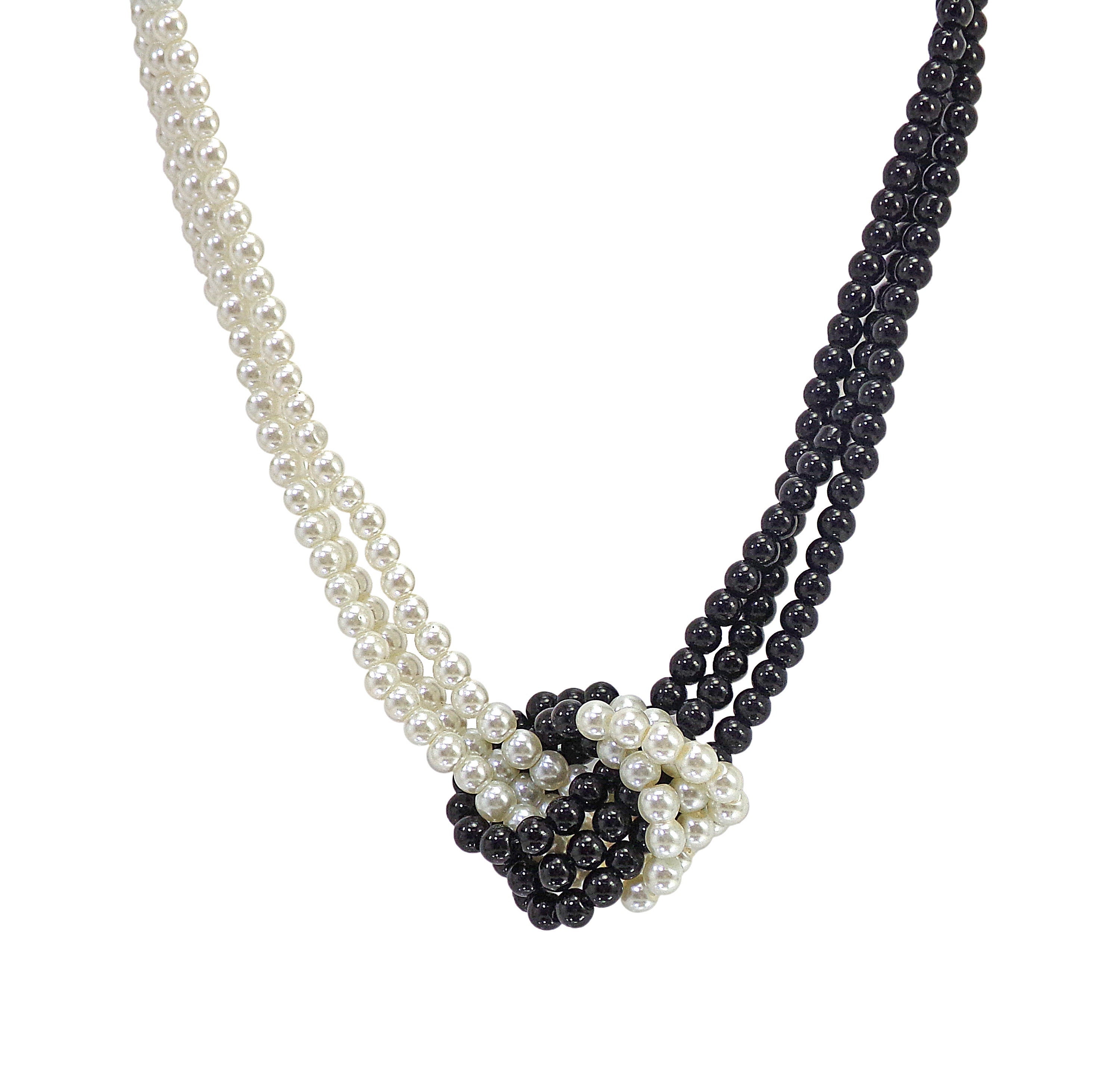 Avalaya Collana lunga con perle di vetro nere e conchiglie