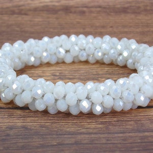 White Glass Bead Stretch Bracelet, Sparkling Rope Bracelet, Elegant Statement Jewelry, Summer Fashion Bracelet, Gift for Her