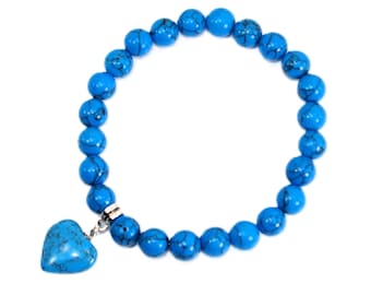 ターコイズハートチャーム ブレスレット サウスウェスタンターコイズミックスメタルハートチャームブレスレット