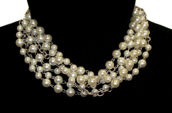 Buy White Faux Pearl Layered Multi Strand Timeless and Elegant