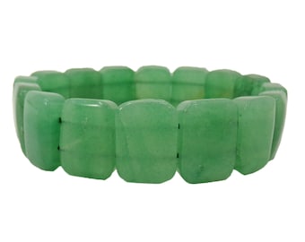 Green aventurine stone stretch bracelet created with rectangle cut stones in a polished smooth finish.  Green stone bracelet..