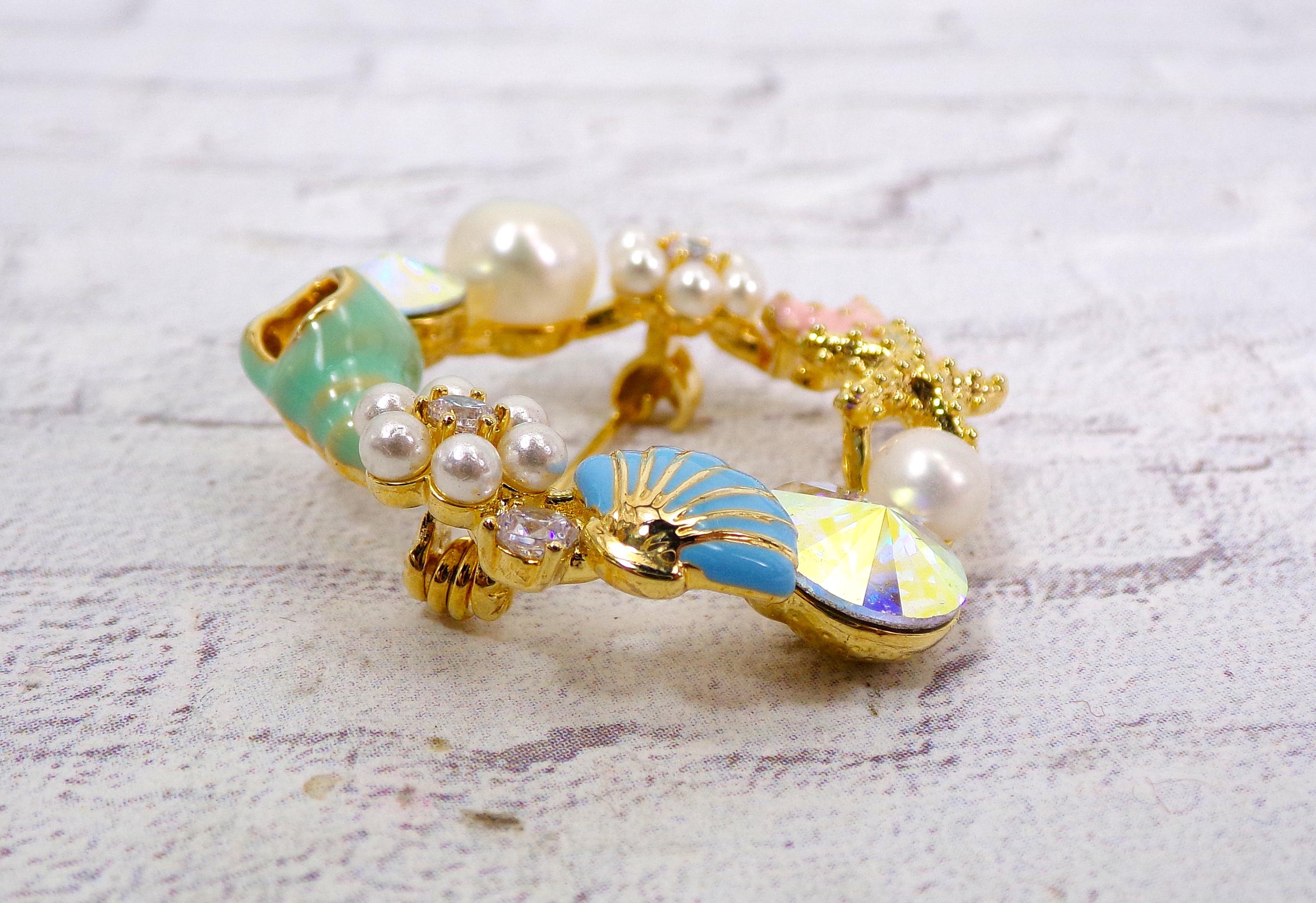 Shell Brooce Ocean Theme Pin Brooch Made With Sea Shells, Starfish, Pearls, and ...