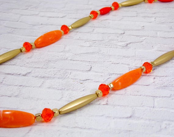 Collier Pendentif Doré Vieilli Avec Verre Orange-jaune Et Perle Véritable - Fait Main, Neuf Sans Emballage