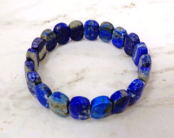 Bracelet Extensible Pierre Lapis-Lazuli Bleu - 1,5 Cm - Occasion (bon état, Une Pièce Manquante)