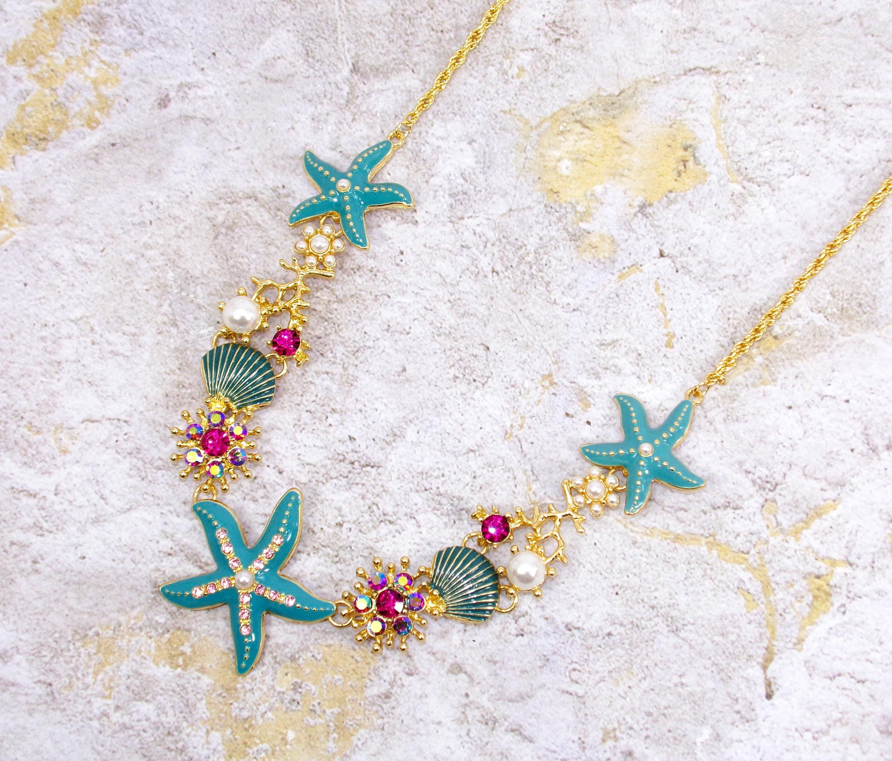 Inilbran Boho Stella Marina Collana Ciondolo Vintage Turchese Perline Collana Catena Argento Cristallo Perline Collana Girocollo Estate Cucitura Perline Collana Stella Marina Gioielli Per Le Donne E