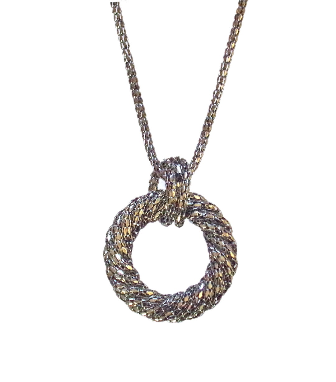 Large Round Pendant Necklace With Made With Gray Hematite Color Chain