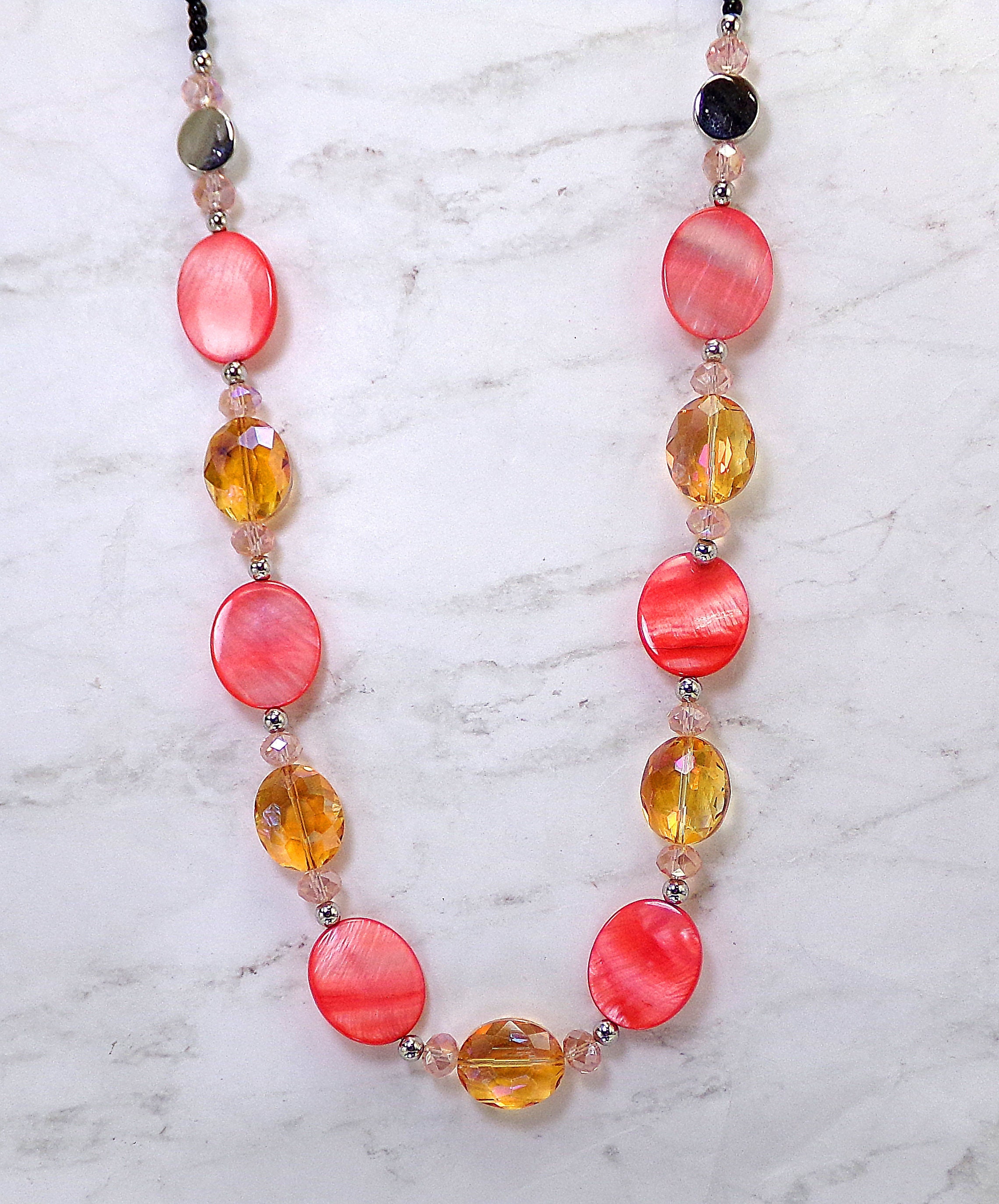 Collier Long Fait Main En Verre Vert, Coquillage Et Cristal Imitation – Fard à Joues Corde