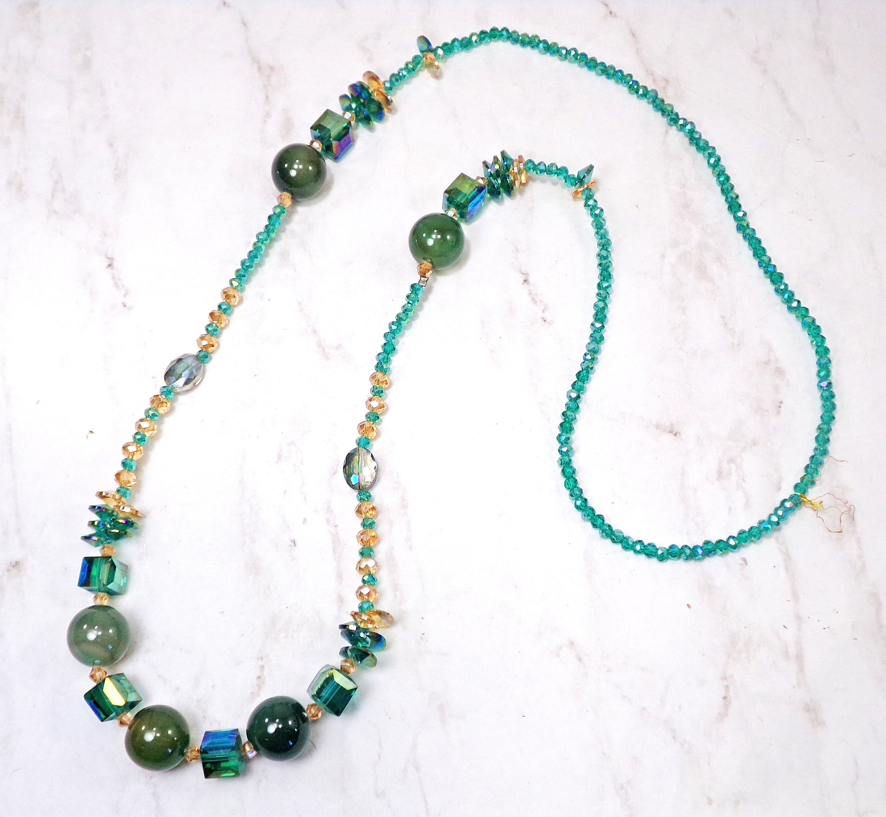 Collana Vintage Con Ciondolo A Goccia Topazio Verde E Perle Finti - Zirconia Cubica, Regolabile 40+5 Cm, Donna