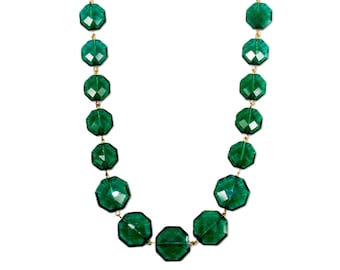 Green glass bead necklace with all octagon glass beads linked together.   Green fashion beaded necklace.